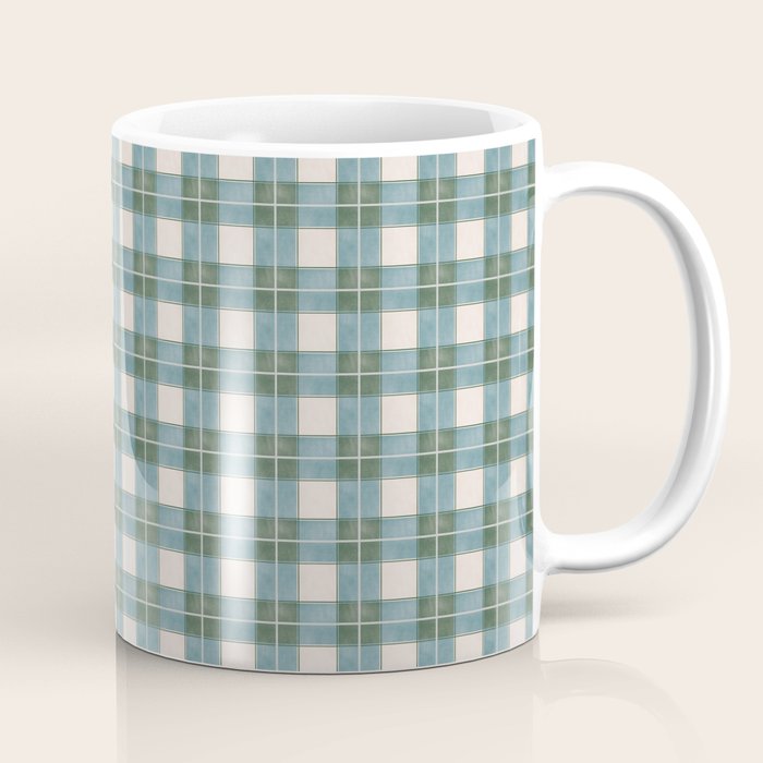 Green, Blue, and Ivory Traditional Plaid Pattern Coffee Mug Gallery Image 1
