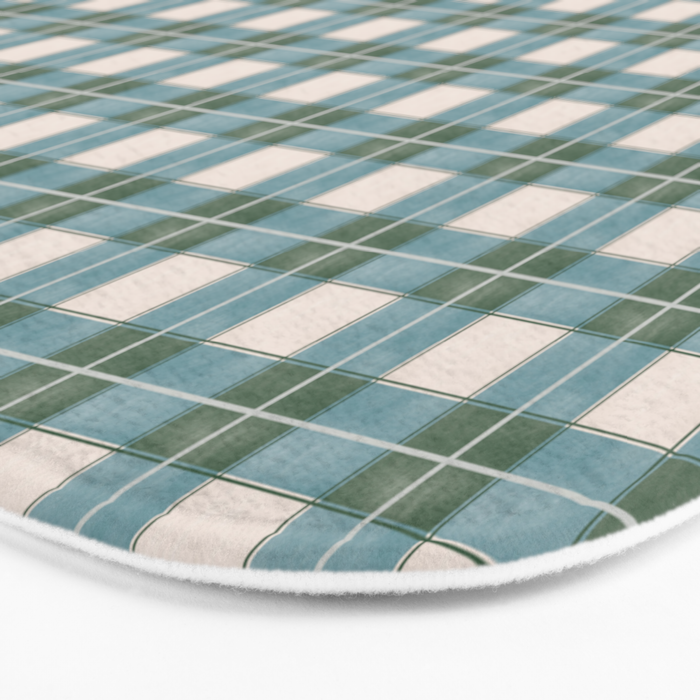 Green, Blue, and Ivory Traditional Plaid Pattern Bath Mat Gallery Image 3