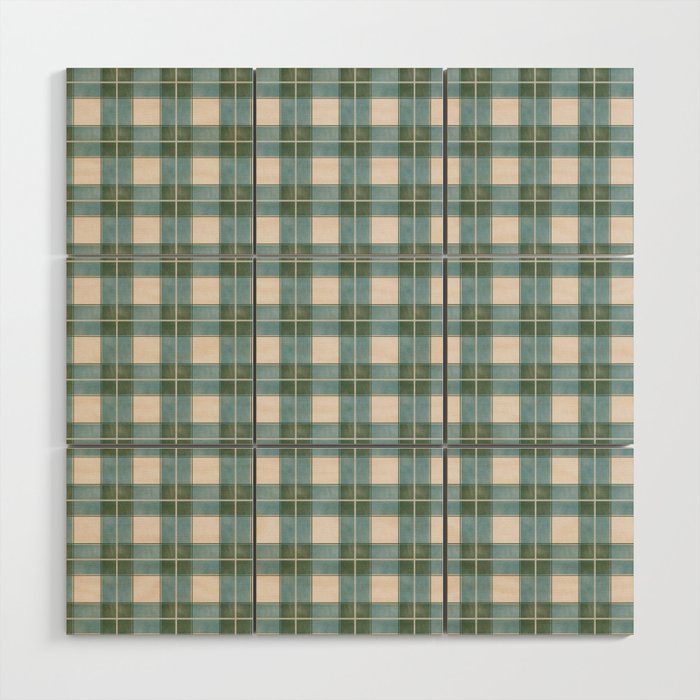 Green, Blue, and Ivory Traditional Plaid Pattern Wood Wall Art Gallery Image 1