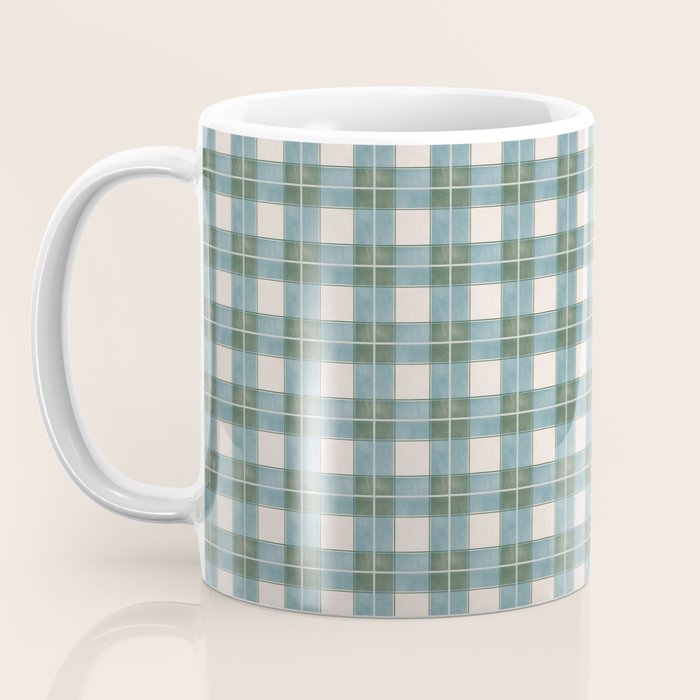 Green, Blue, and Ivory Traditional Plaid Pattern Coffee Mug Gallery Image 3