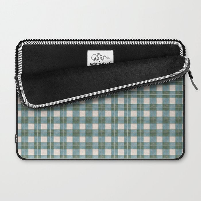Green, Blue, and Ivory Traditional Plaid Pattern Laptop Sleeve Gallery Image 2