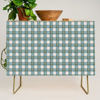 Green, Blue, and Ivory Traditional Plaid Pattern Credenza Gallery Image 1
