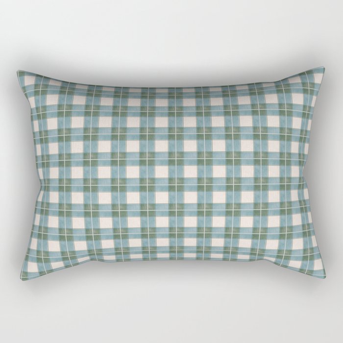 Green, Blue, and Ivory Traditional Plaid Pattern Rectangular Pillow Gallery Image 2
