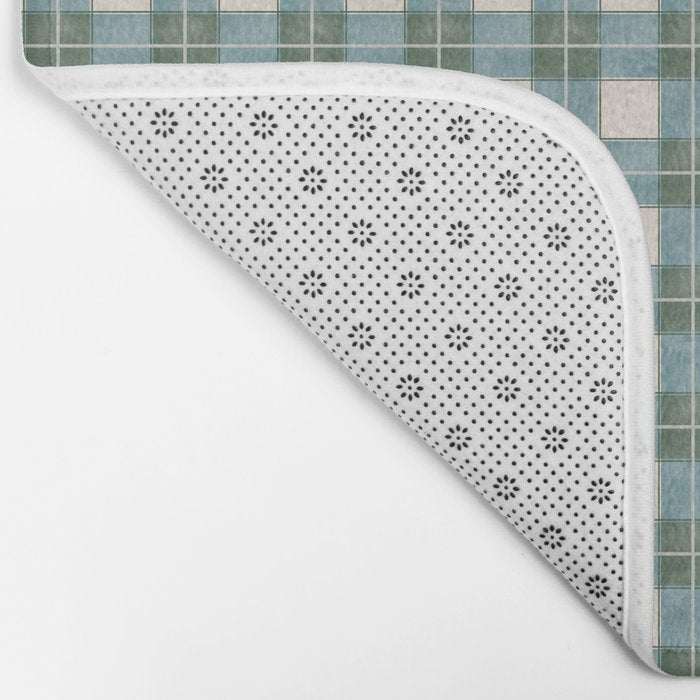 Green, Blue, and Ivory Traditional Plaid Pattern Bath Mat Gallery Image 2