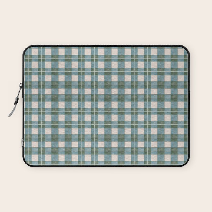 Green, Blue, and Ivory Traditional Plaid Pattern Laptop Sleeve Gallery Image 1