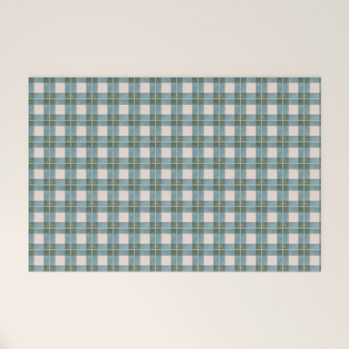 Green, Blue, and Ivory Traditional Plaid Pattern Welcome Mat Gallery Image 1