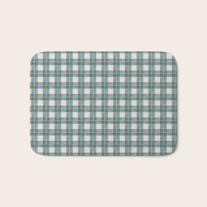 Green, Blue, and Ivory Traditional Plaid Pattern Bath Mat Gallery Image 1