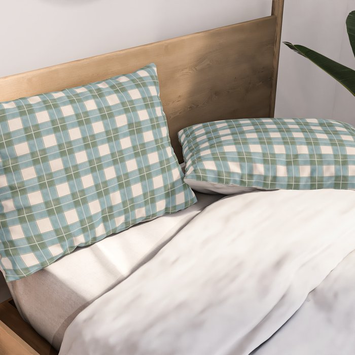 Green, Blue, and Ivory Traditional Plaid Pattern Pillow Sham Gallery Image 2