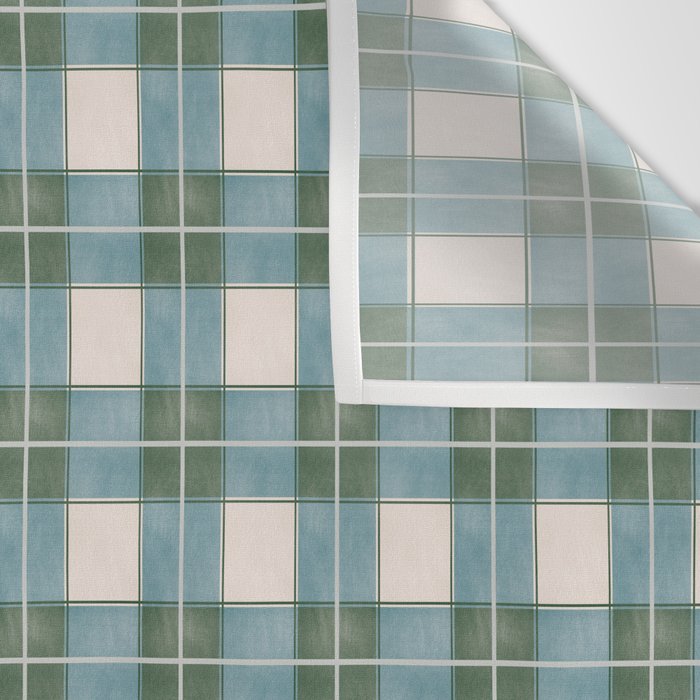 Green, Blue, and Ivory Traditional Plaid Pattern Wall Tapestry Gallery Image 3