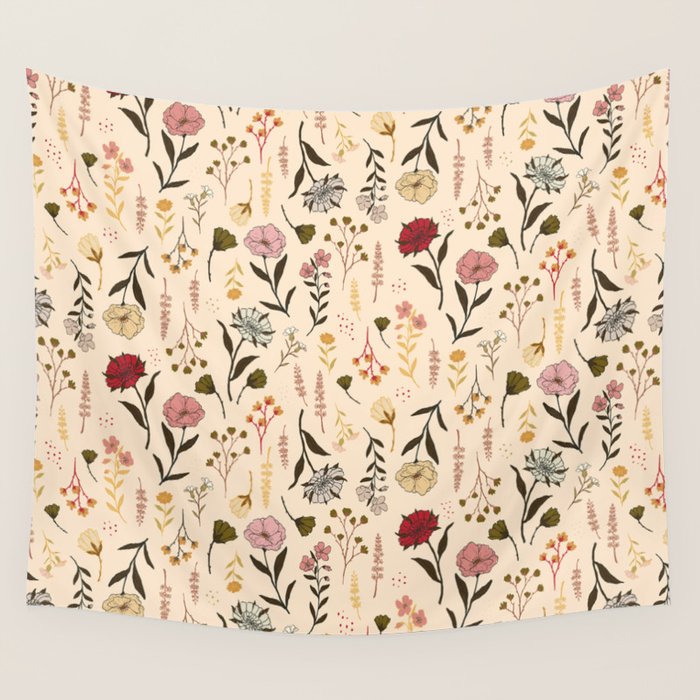Spring Garden Flower Collection - Cream Wall Tapestry Gallery Image 4