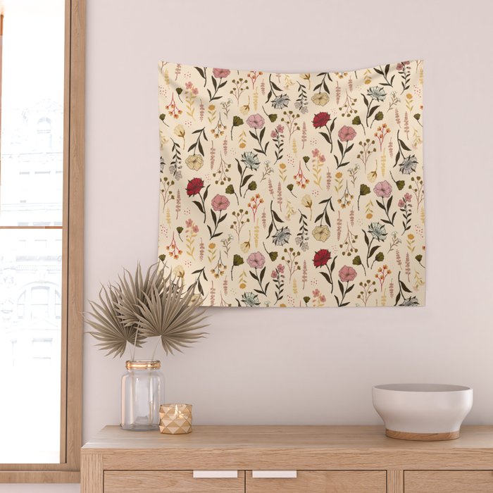 Spring Garden Flower Collection - Cream Wall Tapestry Gallery Image 2
