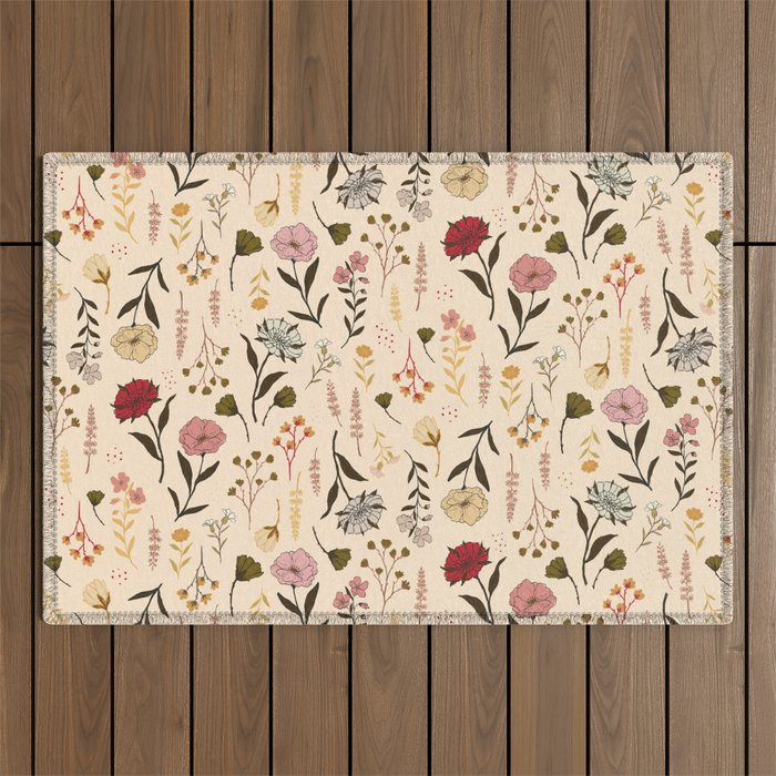 Spring Garden Flower Collection - Cream Outdoor Rug Gallery Image 1