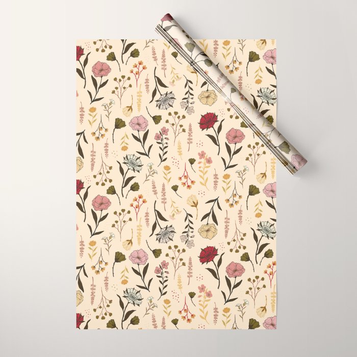 Spring Garden Flower Collection - Cream Wrapping Paper Gallery Image 1