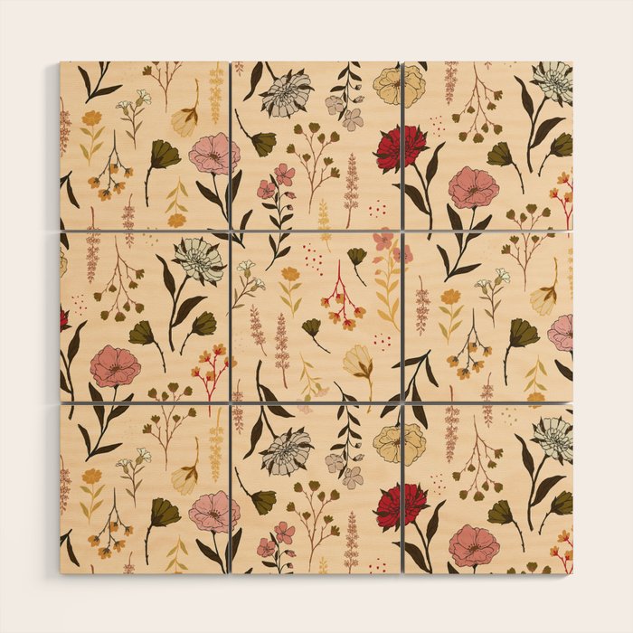 Spring Garden Flower Collection - Cream Wood Wall Art Gallery Image 1