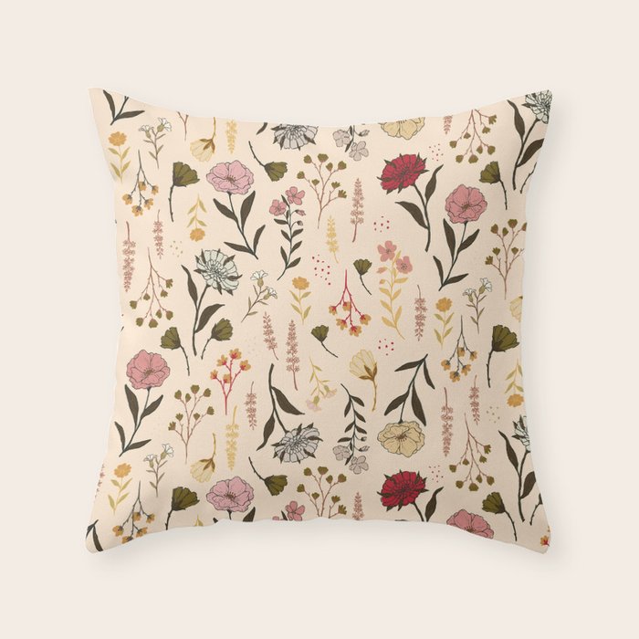 Spring Garden Flower Collection - Cream Throw Pillow Gallery Image 6