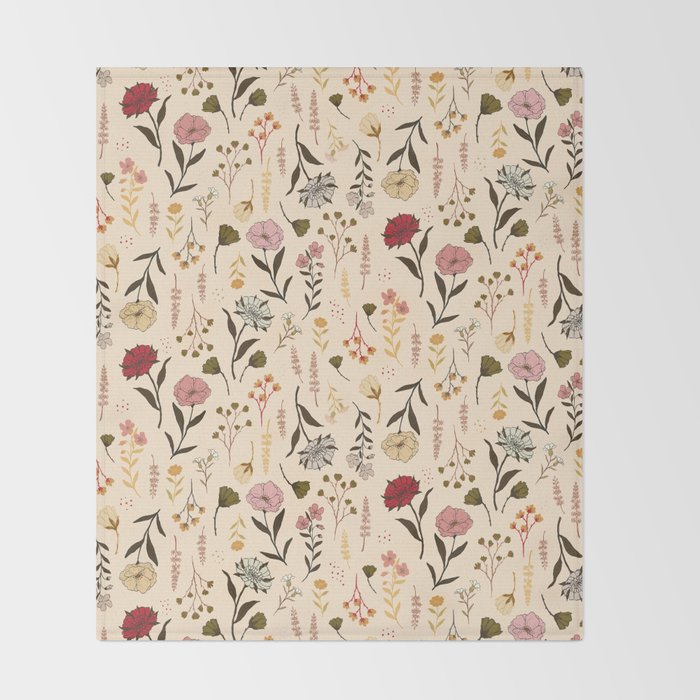 Spring Garden Flower Collection - Cream Throw Blanket Gallery Image 2