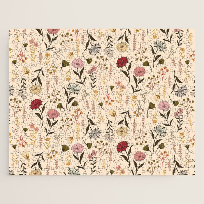 Spring Garden Flower Collection - Cream Jigsaw Puzzle Gallery Image 1