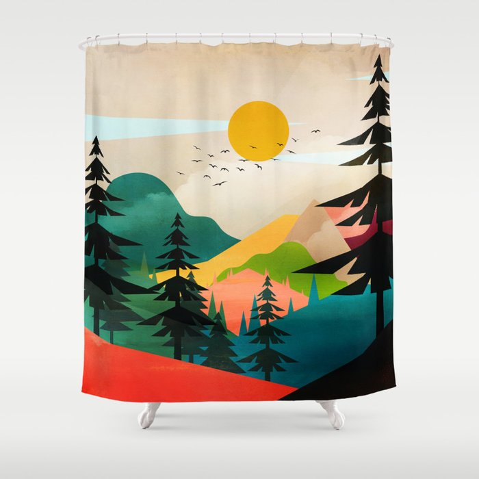 Colorful Morning in the Mountain Forest Shower Curtain Gallery Image 1