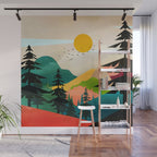 Colorful Morning in the Mountain Forest Wall Mural Gallery Image 1