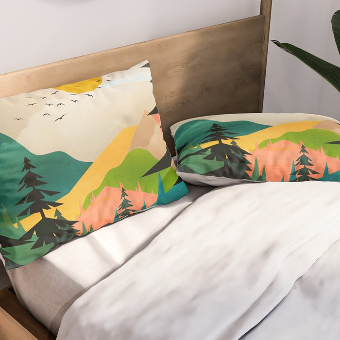 Colorful Morning in the Mountain Forest Pillow Sham Gallery Image 2