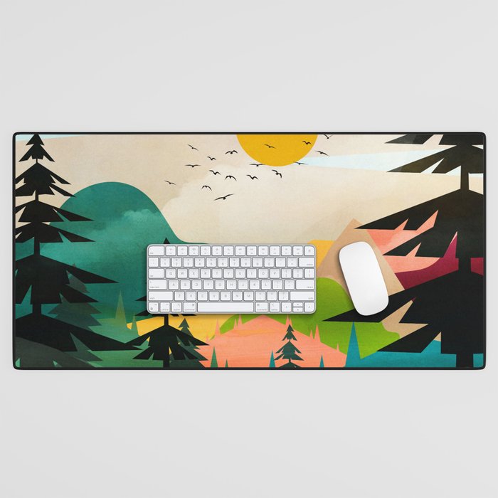 Colorful Morning in the Mountain Forest Desk Mat Gallery Image 1