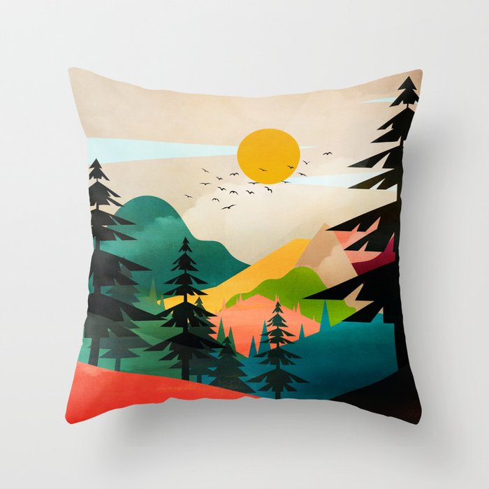 Colorful Morning in the Mountain Forest Throw Pillow Gallery Image 1
