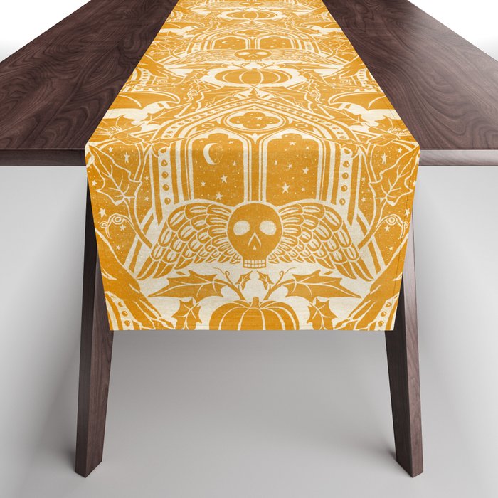 Gothic Halloween Damask - marigold and cream  Table Runner Gallery Image 1