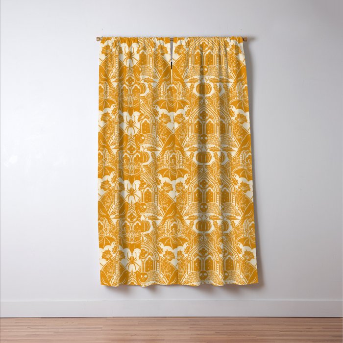 Gothic Halloween Damask - marigold and cream  Window Curtain Gallery Image 3