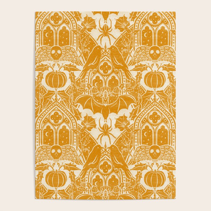 Gothic Halloween Damask - marigold and cream  Poster Gallery Image 1