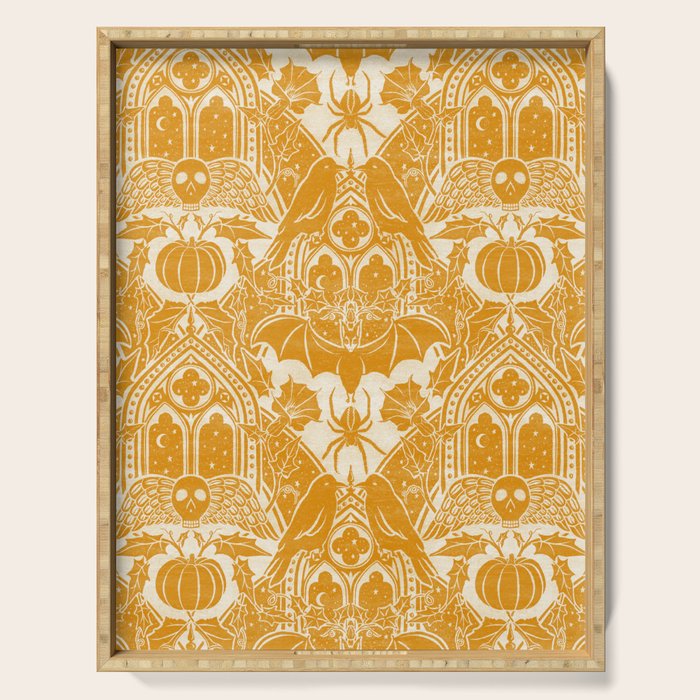 Gothic Halloween Damask - marigold and cream  Serving Tray Gallery Image 1