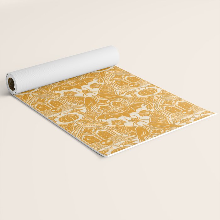 Gothic Halloween Damask - marigold and cream  Yoga Mat Gallery Image 2