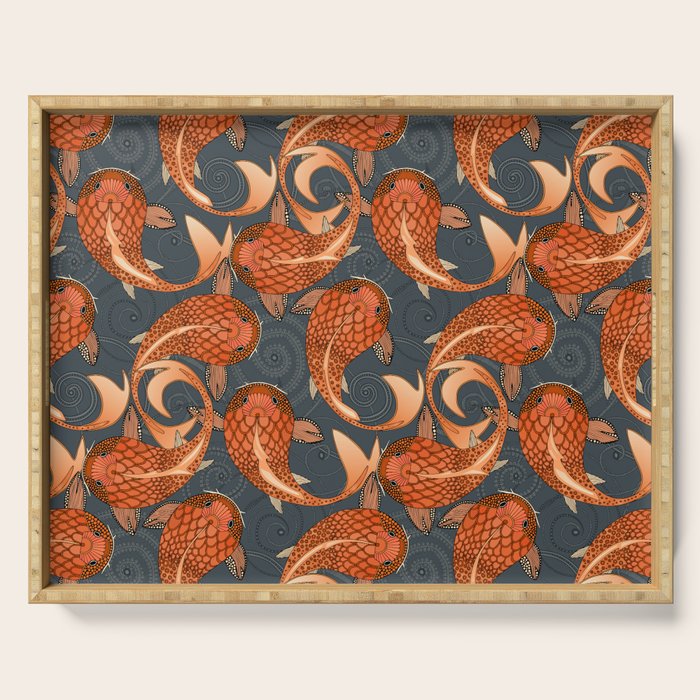 paisley fish gray Serving Tray Gallery Image 1