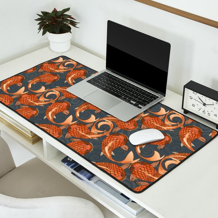 paisley fish gray Desk Mat Gallery Image 2
