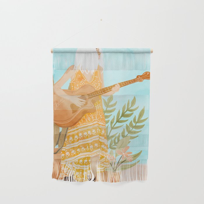Music Soothes My Soul | Urban Hippie Bohemian Woman Playing the Guitar | Plant Lady Painting Wall Hanging Gallery Image 1