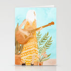 Music Soothes My Soul | Urban Hippie Bohemian Woman Playing the Guitar | Plant Lady Painting Stationery Card Gallery Image 2