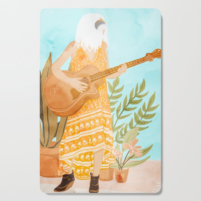 Music Soothes My Soul | Urban Hippie Bohemian Woman Playing the Guitar | Plant Lady Painting Cutting Board Gallery Image 1