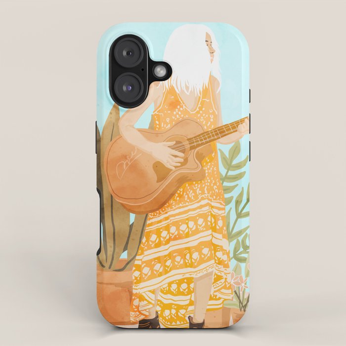 Music Soothes My Soul | Urban Hippie Bohemian Woman Playing the Guitar | Plant Lady Painting iPhone Case Gallery Image 1