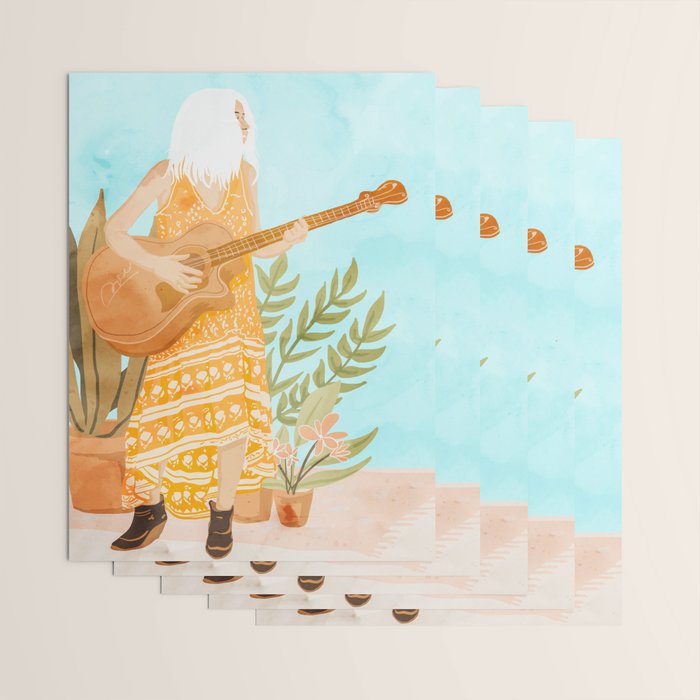Music Soothes My Soul | Urban Hippie Bohemian Woman Playing the Guitar | Plant Lady Painting Wrapping Paper Gallery Image 3