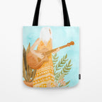 Music Soothes My Soul | Urban Hippie Bohemian Woman Playing the Guitar | Plant Lady Painting Tote Bag Gallery Image 1