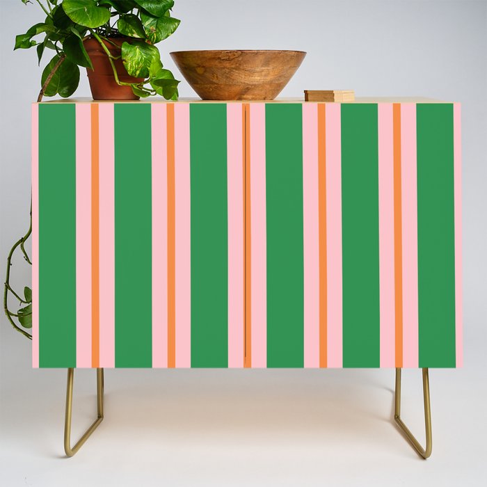 Bold Stripes Green Pink Orange Pattern Credenza Gallery Image 1