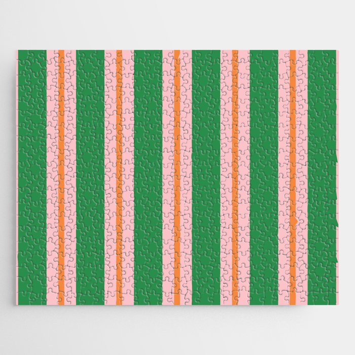 Bold Stripes Green Pink Orange Pattern Jigsaw Puzzle Gallery Image 1