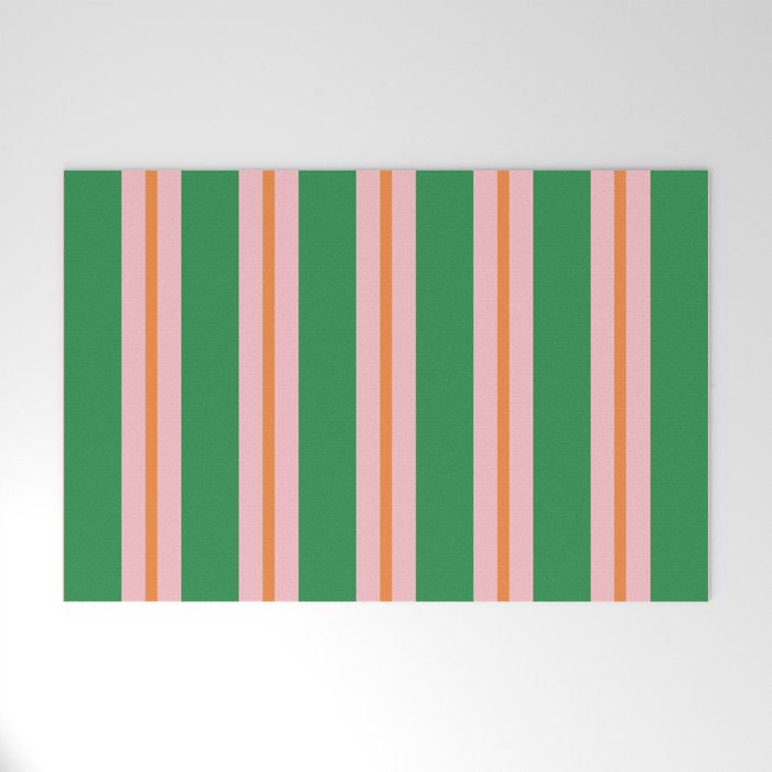 Bold Stripes Green Pink Orange Pattern Welcome Mat Gallery Image 1