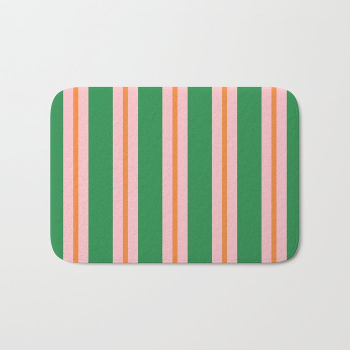 Bold Stripes Green Pink Orange Pattern Bath Mat Gallery Image 1