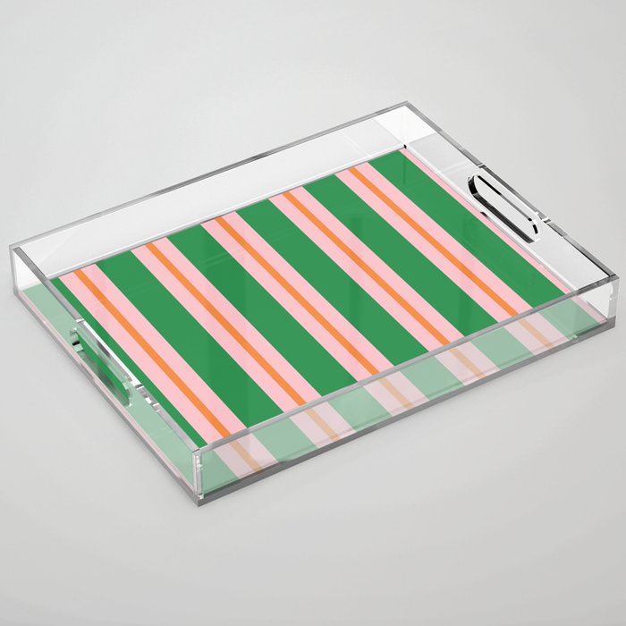 Bold Stripes Green Pink Orange Pattern Acrylic Tray Gallery Image 1