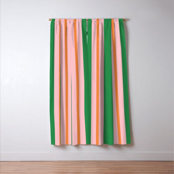 Bold Stripes Green Pink Orange Pattern Window Curtain Gallery Image 3