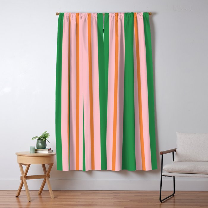 Bold Stripes Green Pink Orange Pattern Window Curtain Gallery Image 5