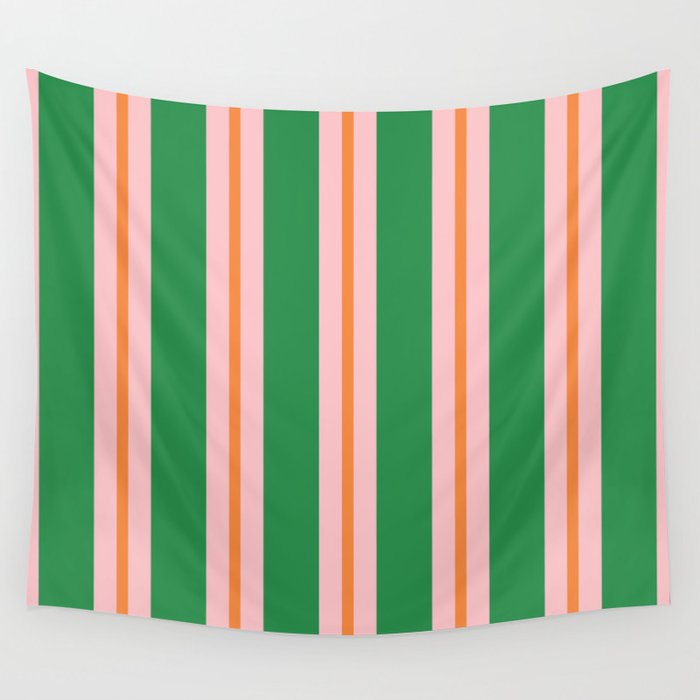 Bold Stripes Green Pink Orange Pattern Wall Tapestry Gallery Image 4