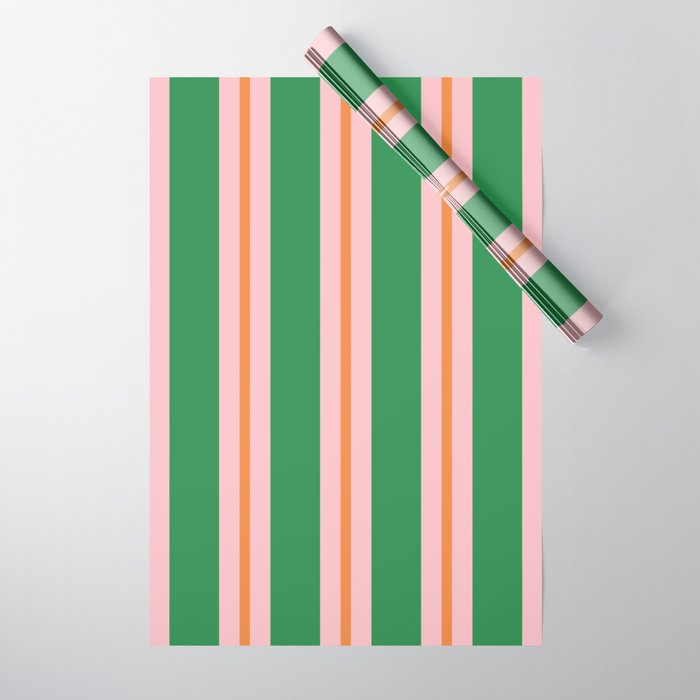 Bold Stripes Green Pink Orange Pattern Wrapping Paper Gallery Image 1
