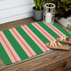 Bold Stripes Green Pink Orange Pattern Outdoor Rug Gallery Image 2