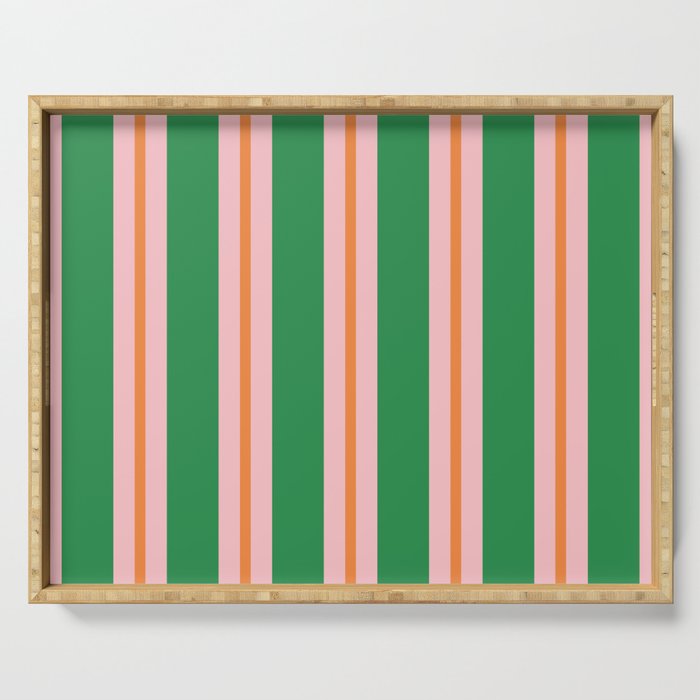 Bold Stripes Green Pink Orange Pattern Serving Tray Gallery Image 1